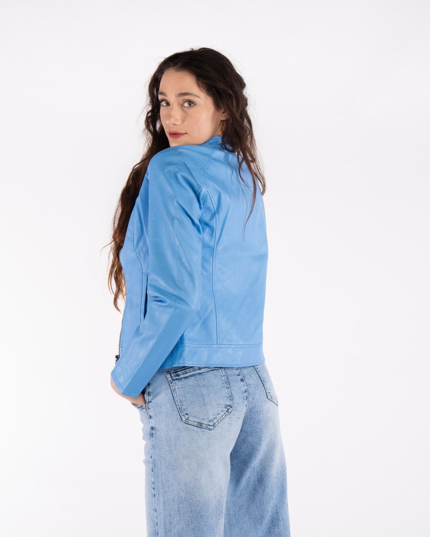 ACQUELINE DE YONG - GIUBBINO DONNA IN ECOPELLE AZZURRO - Dantoni Shop