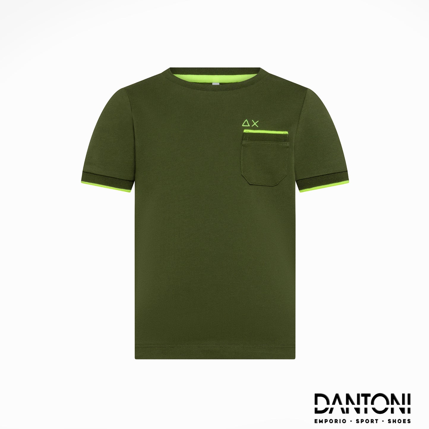BOY'S T-SHIRT SMALL STRIPES ON CUFFS S/S VERDE SCURO - Dantoni Shop
