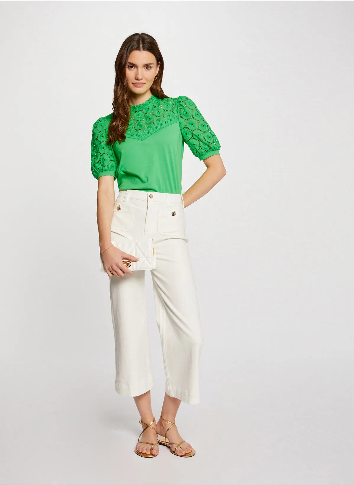 DULIE - Top a collo alto ricamato in cotone | Verde - Dantoni Shop