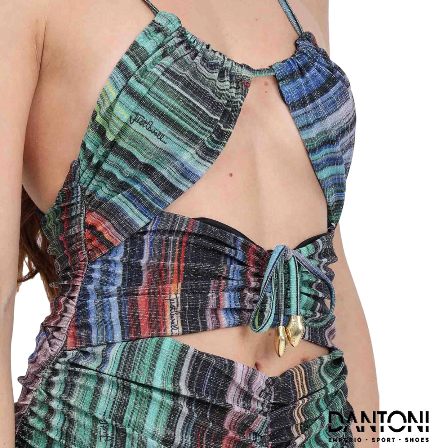 Just Cavalli abito lungo in jersey lurex con cut out multicolor - Dantoni Shop