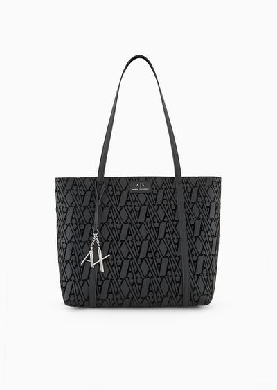 Shopping bag in with flocked monogram and charm