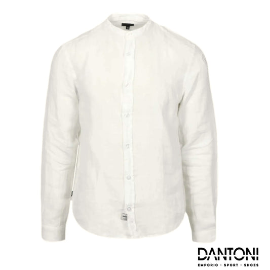 Camicia Blauer in lino bianco con collo coreano - Dantoni Shop