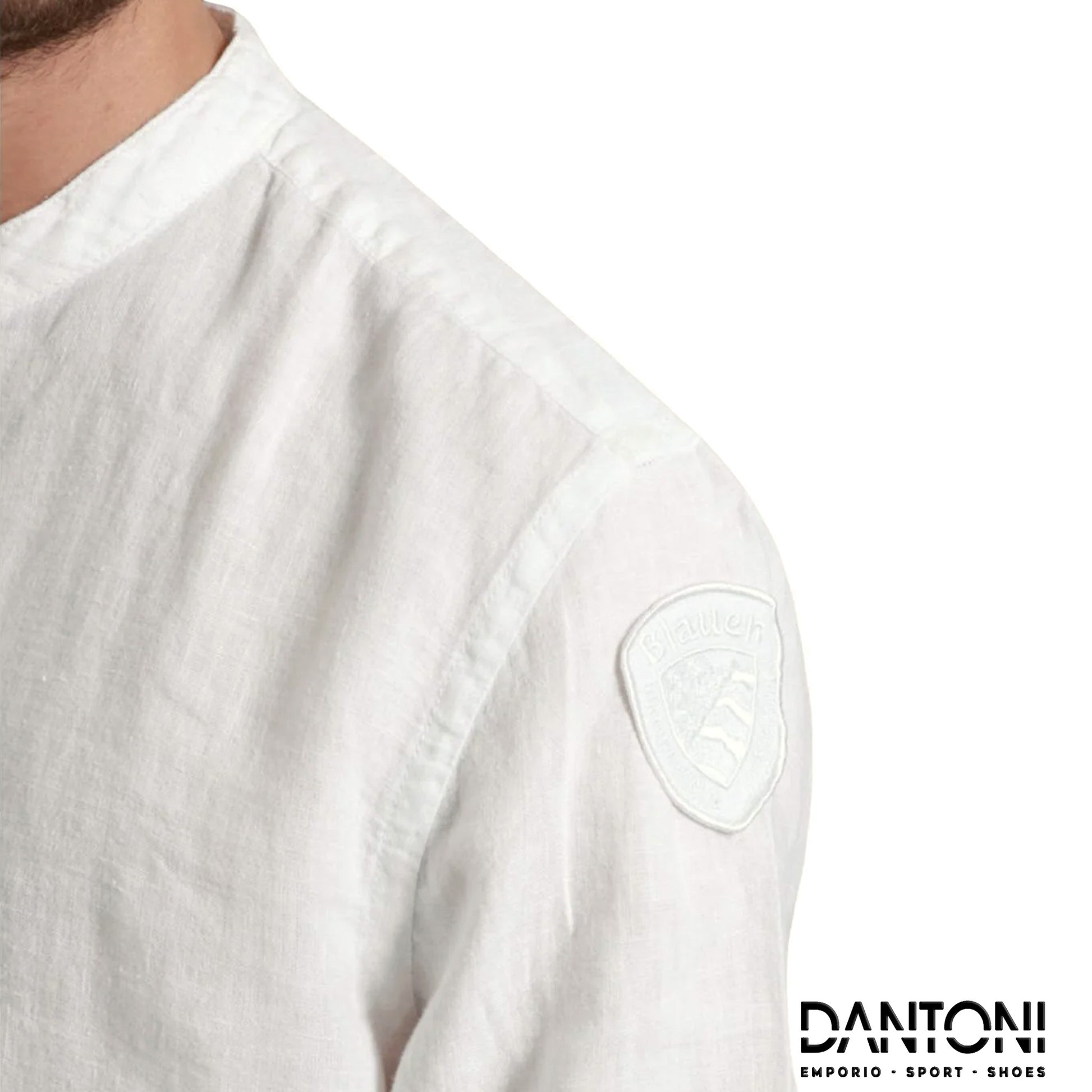 Camicia Blauer in lino bianco con collo coreano - Dantoni Shop