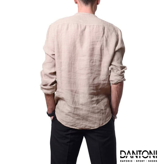 Camicia Blauer in lino bianco con collo coreano - Dantoni Shop