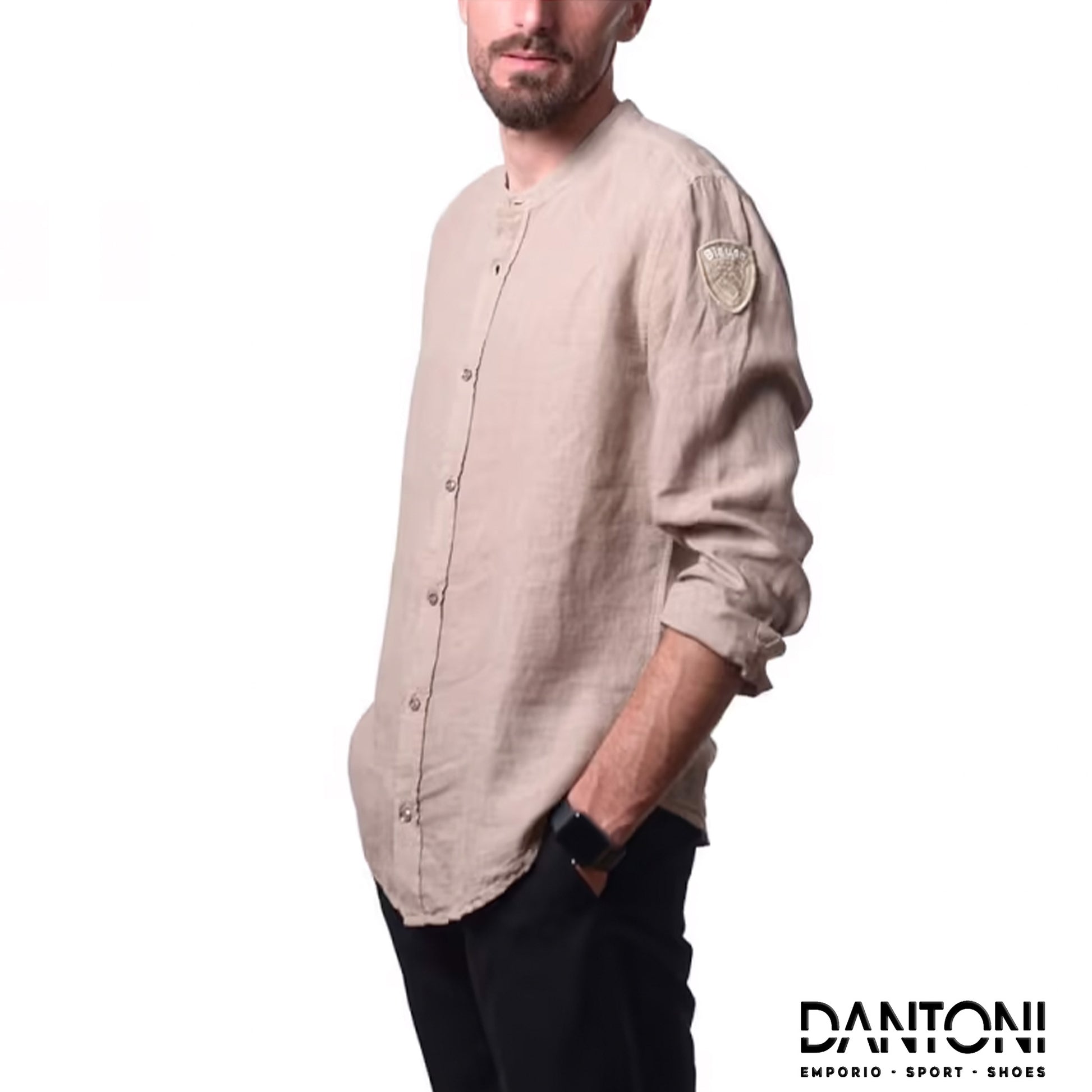 Camicia Blauer in lino bianco con collo coreano - Dantoni Shop