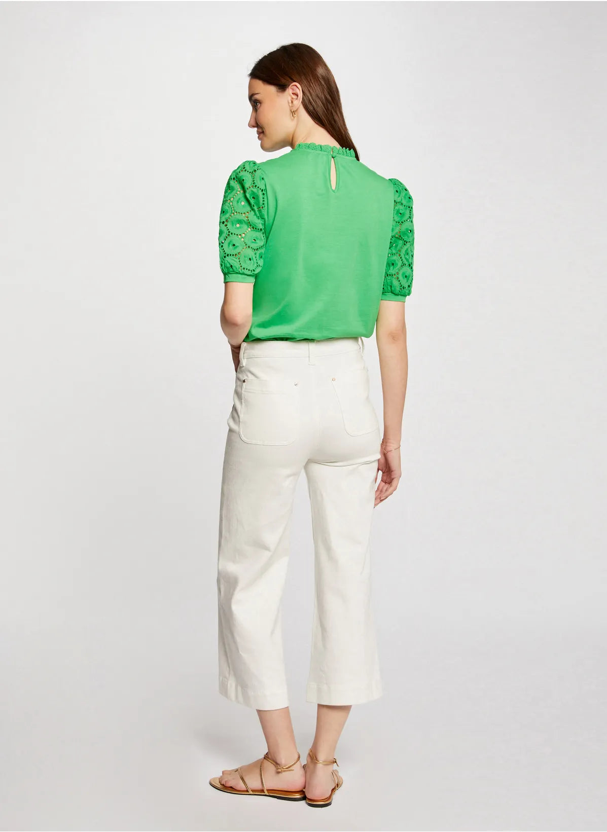 DULIE - Top a collo alto ricamato in cotone | Verde - Dantoni Shop