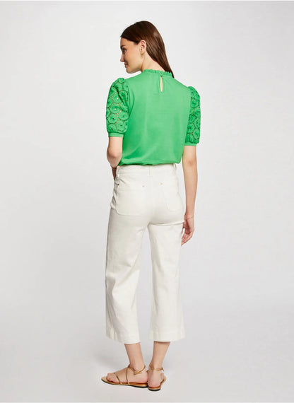 DULIE - Top a collo alto ricamato in cotone | Verde - Dantoni Shop