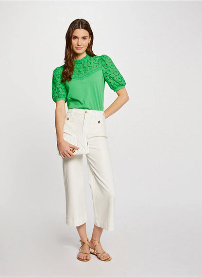 DULIE - Top a collo alto ricamato in cotone | Verde - Dantoni Shop