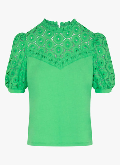 DULIE - Top a collo alto ricamato in cotone | Verde - Dantoni Shop