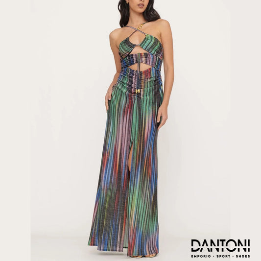 Just Cavalli abito lungo in jersey lurex con cut out multicolor - Dantoni Shop