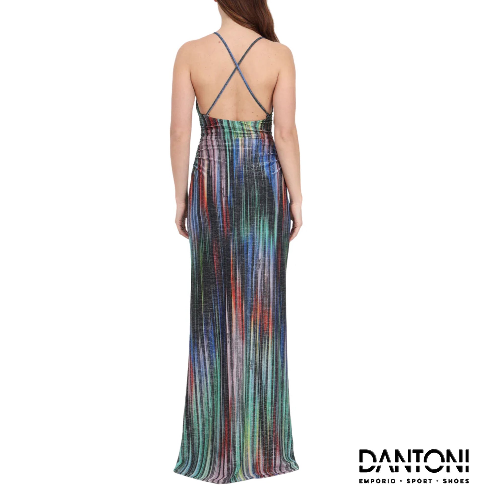 Just Cavalli abito lungo in jersey lurex con cut out multicolor - Dantoni Shop