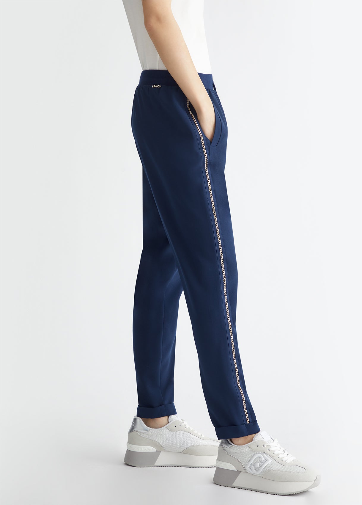 Blue trousers with chain detailing - Dantoni Shop