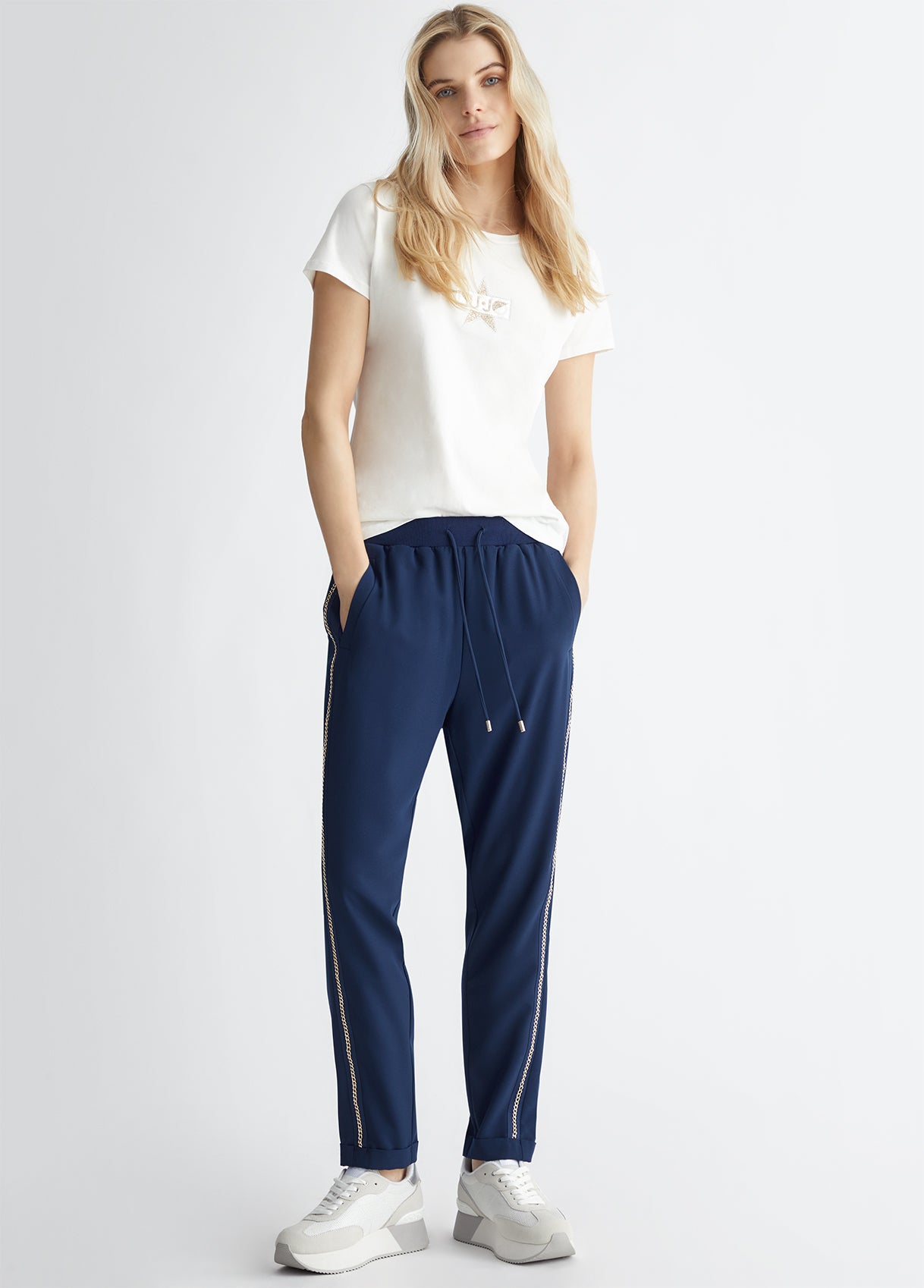Blue trousers with chain detailing - Dantoni Shop