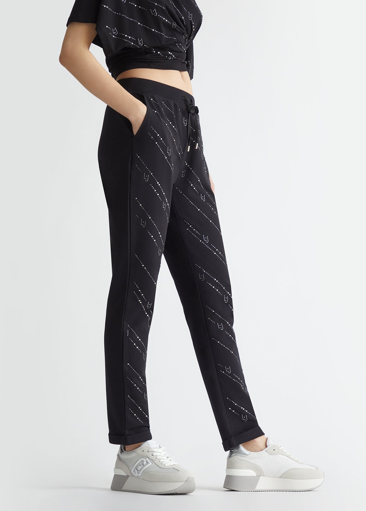 Pantaloni joggings neri con strass - Dantoni Shop