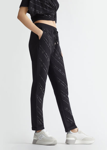 Pantaloni joggings neri con strass - Dantoni Shop