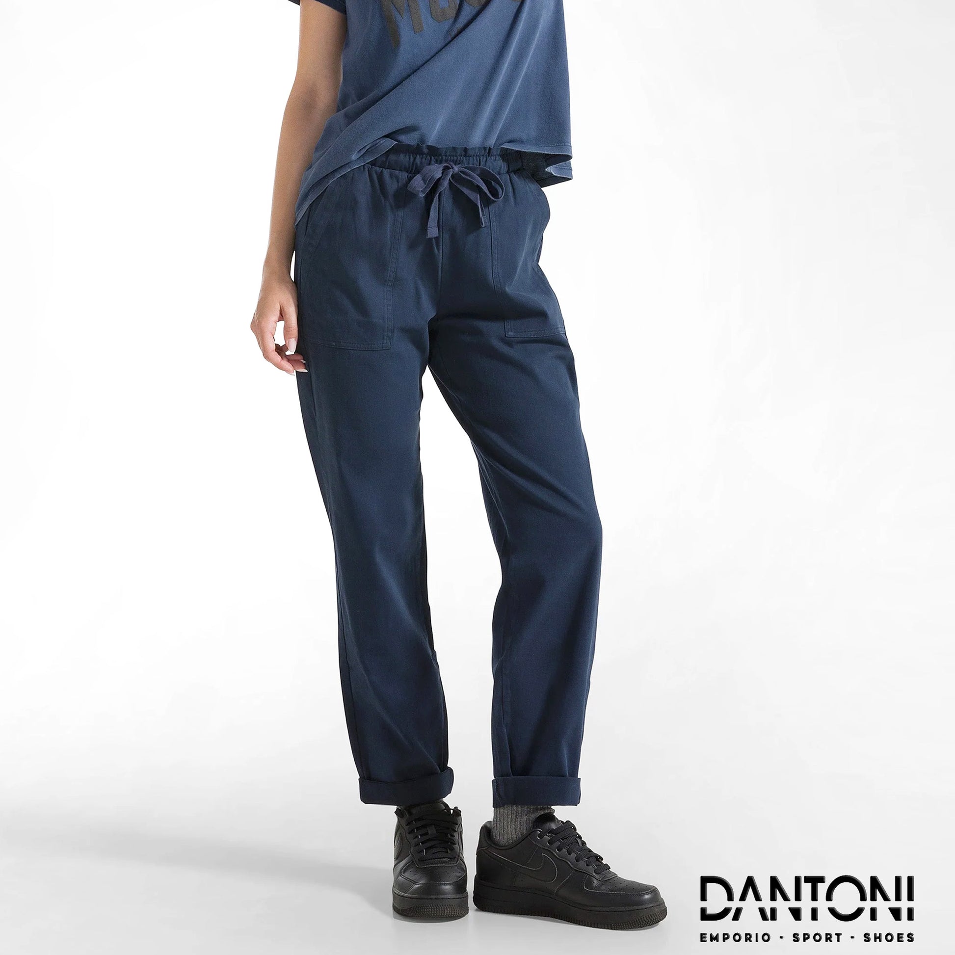 PANTALONE IN GABARDINE CON COULISSE BLU - Dantoni Shop