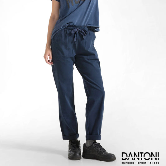 PANTALONE IN GABARDINE CON COULISSE BLU - Dantoni Shop