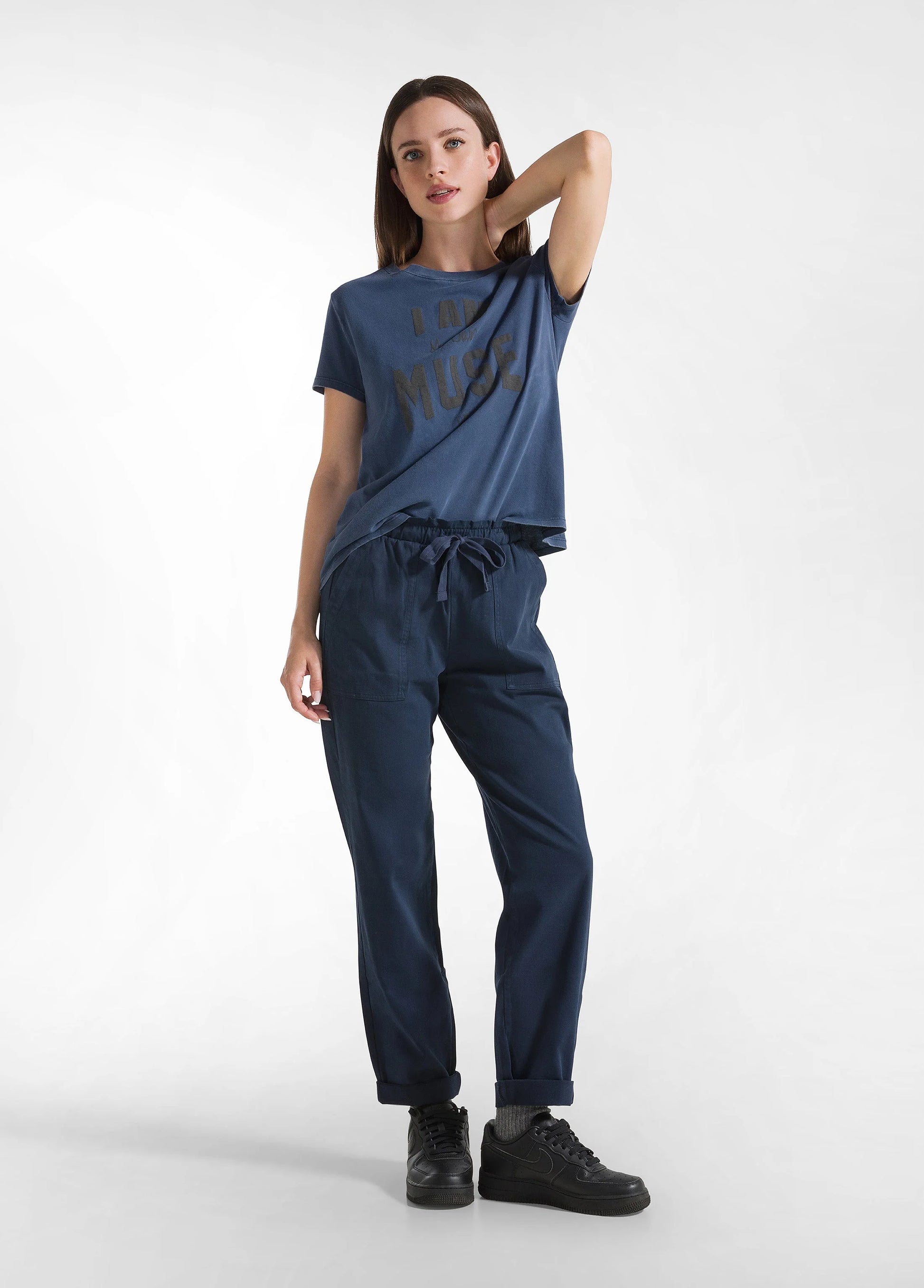 PANTALONE IN GABARDINE CON COULISSE BLU - Dantoni Shop