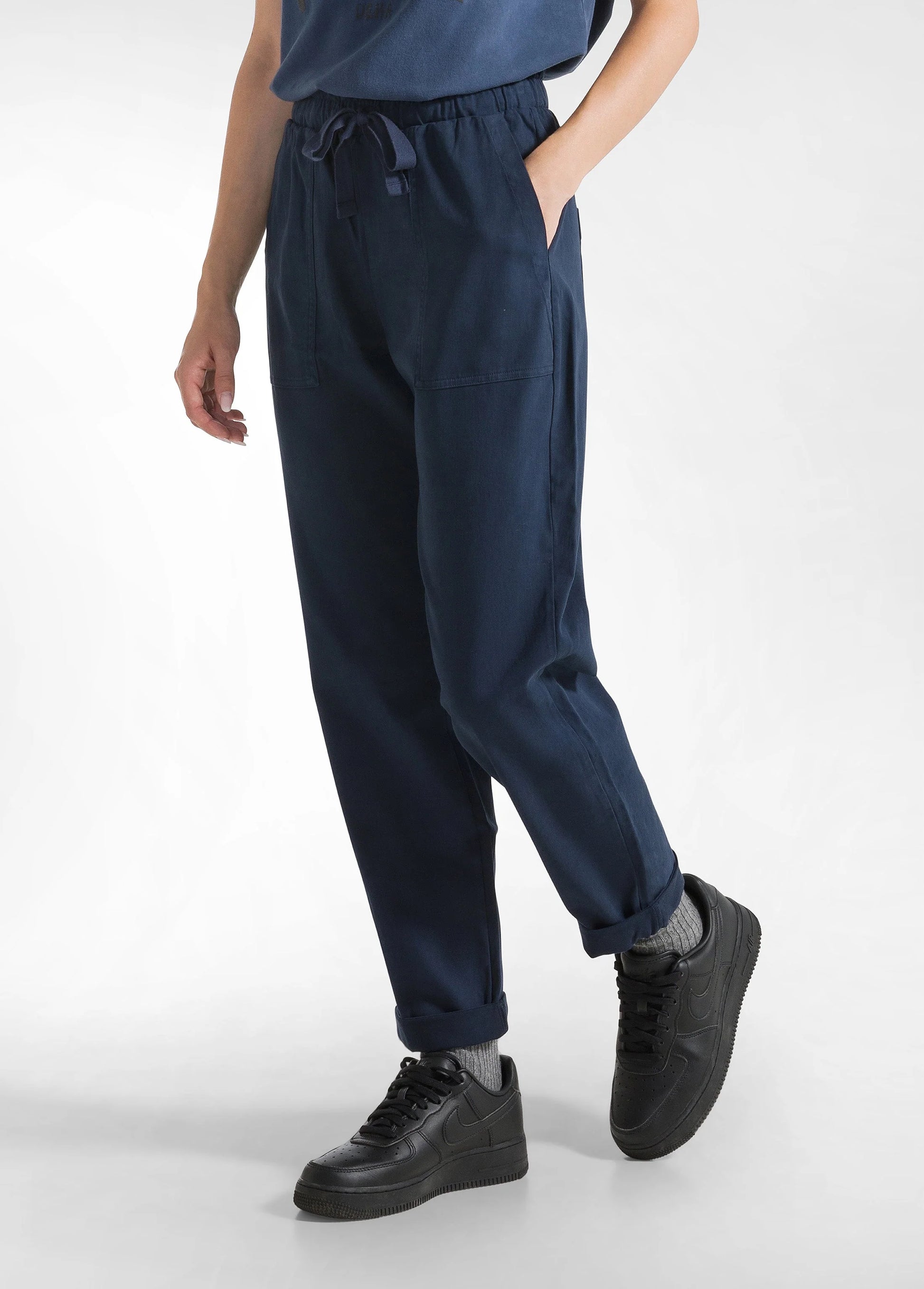 PANTALONE IN GABARDINE CON COULISSE BLU - Dantoni Shop
