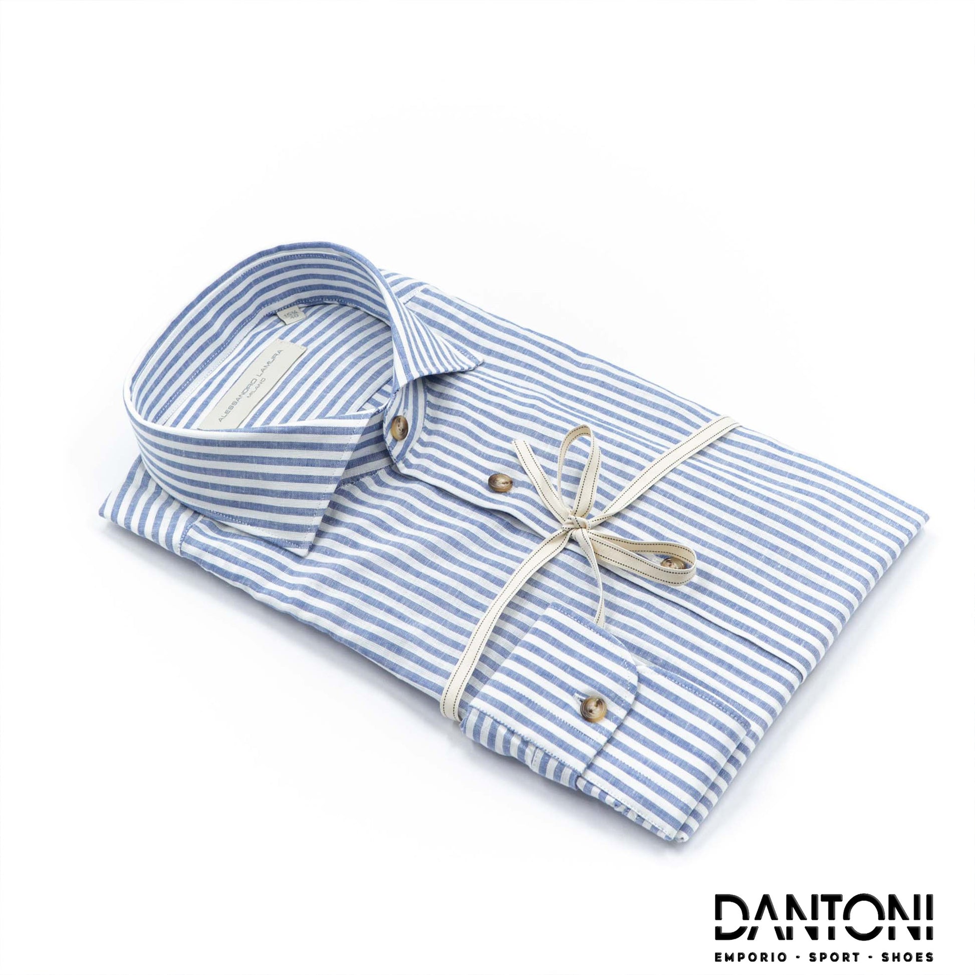 Camicia Lino Blu e Bianca Rigata - Dantoni Shop