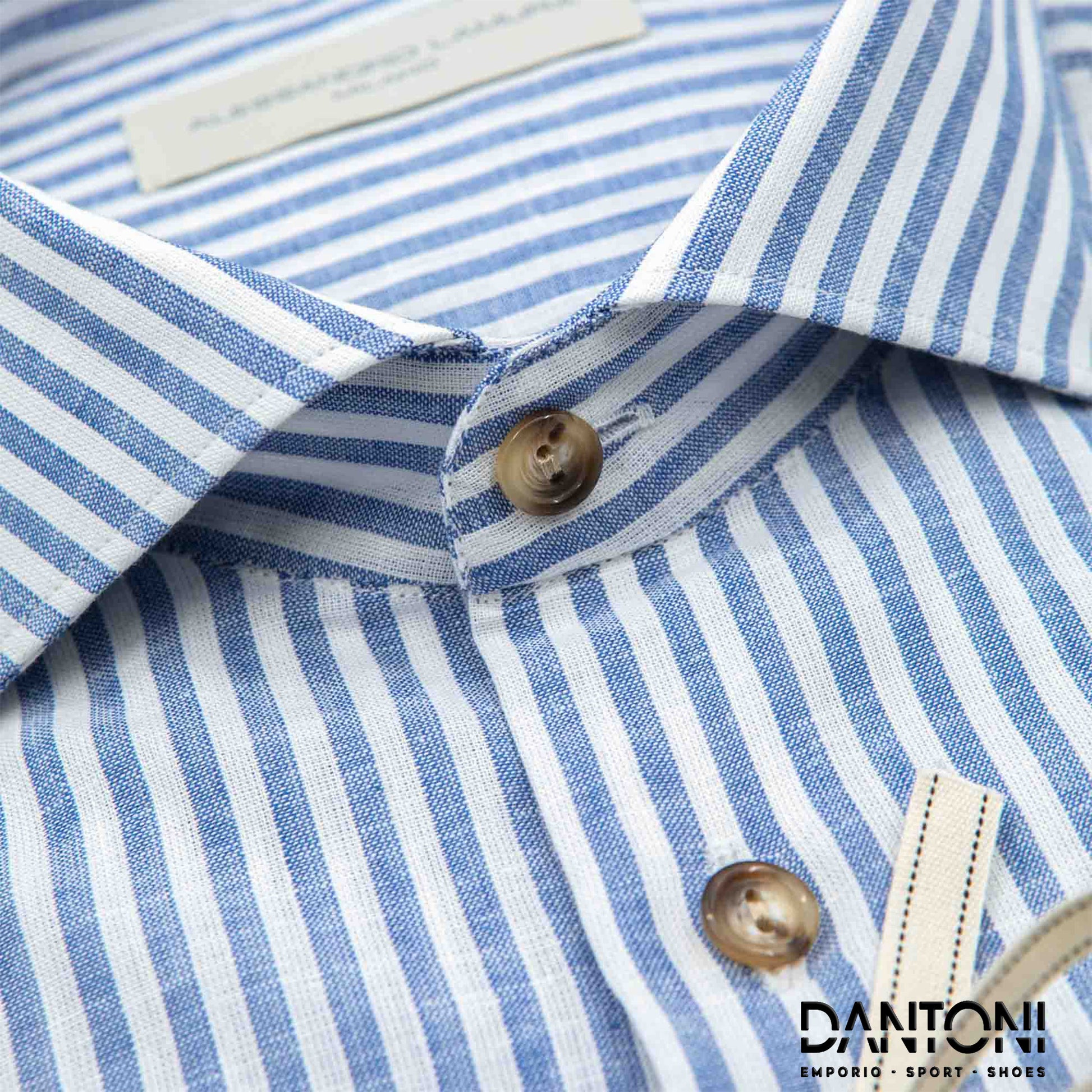 Camicia Lino Blu e Bianca Rigata - Dantoni Shop