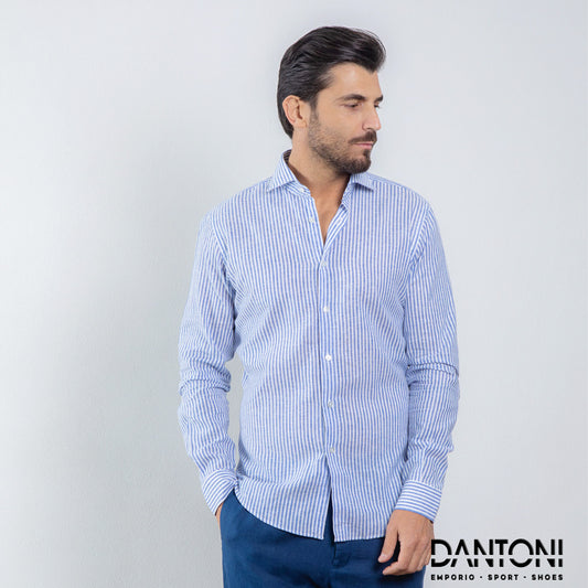 Camicia Lino Blu e Bianca Rigata - Dantoni Shop