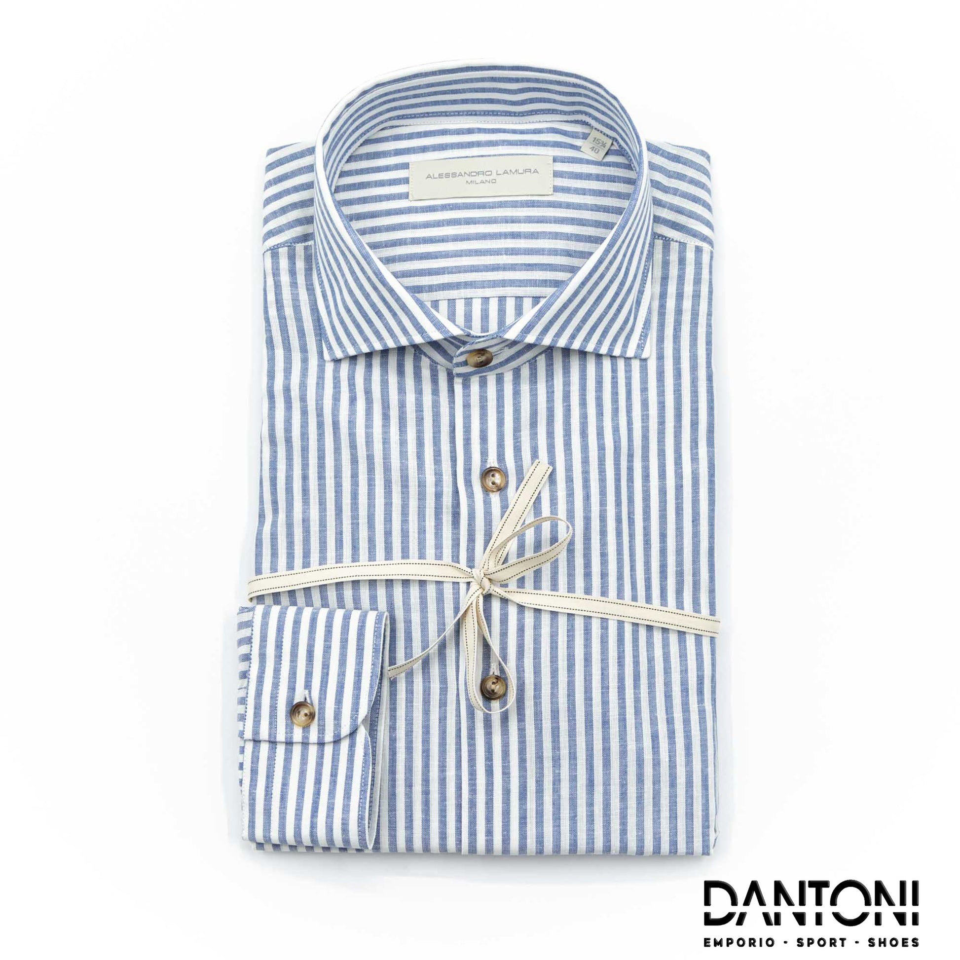 Camicia Lino Blu e Bianca Rigata - Dantoni Shop
