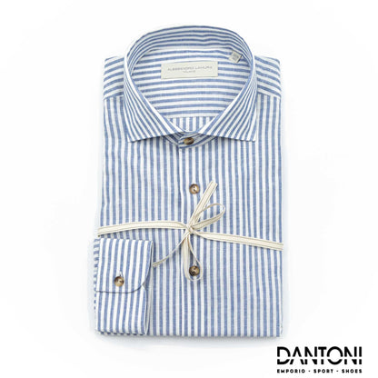 Camicia Lino Blu e Bianca Rigata - Dantoni Shop