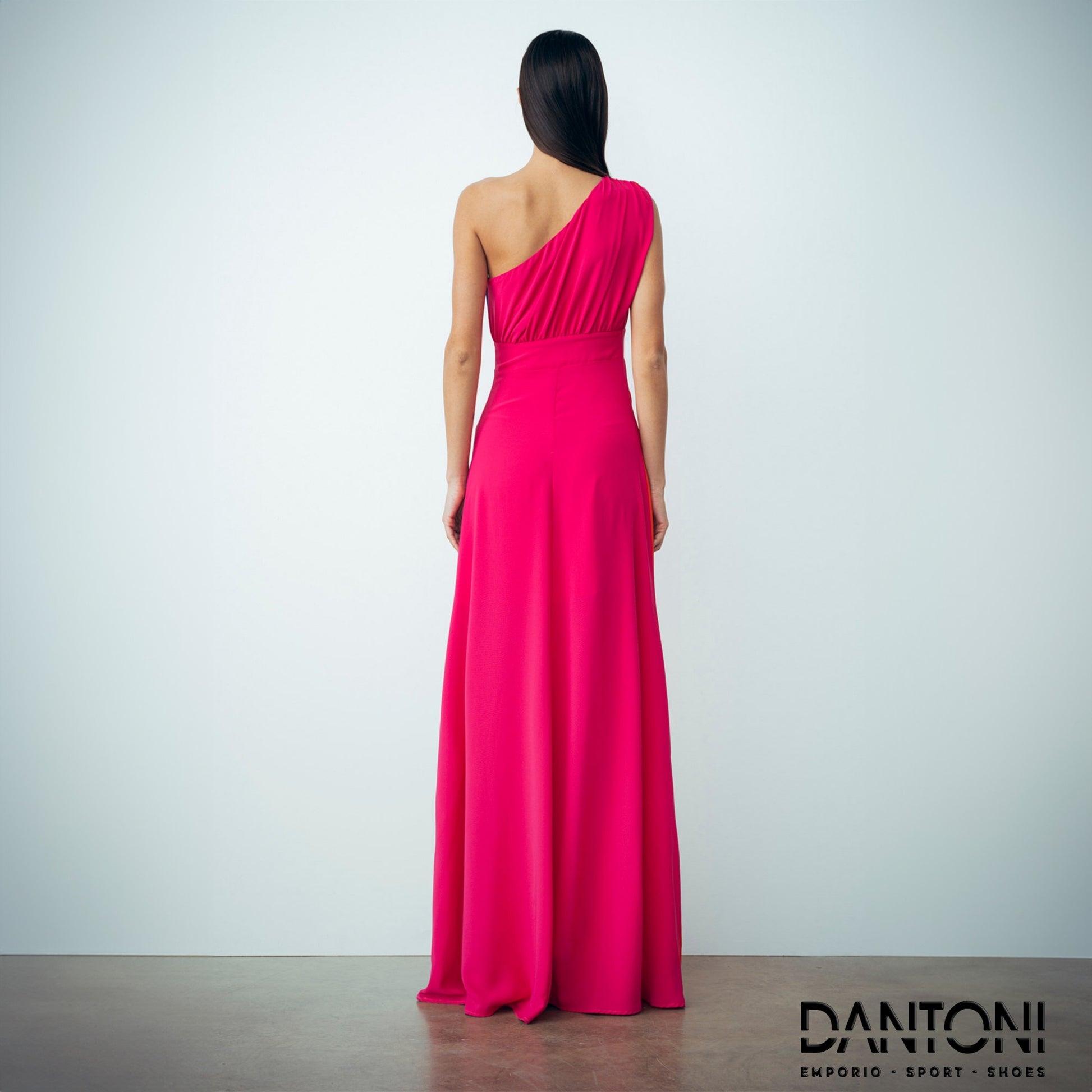 Abito Lungo Monospalla In Crepe Corallo/Fucsia Shocking/Bluette - Gaëlle Paris - Dantoni Shop