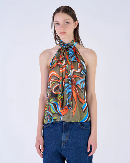 Printed top con American neckline - Dantoni Shop
