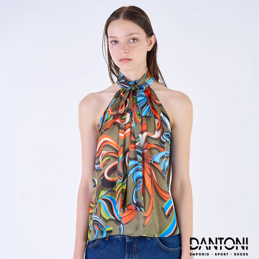 Printed top con American neckline - Dantoni Shop