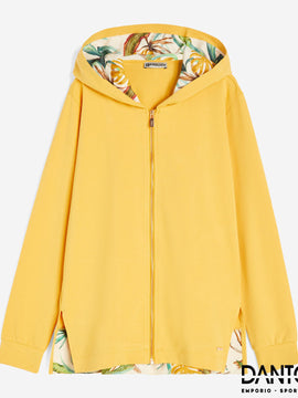 Felpa collo alto e zip in jersey con dettagli tropical