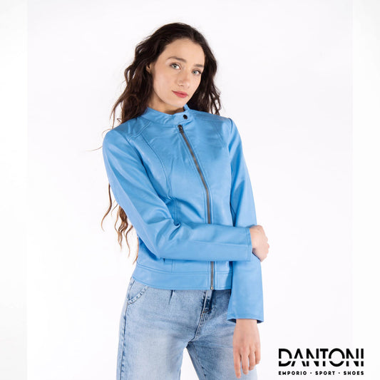 ACQUELINE DE YONG - GIUBBINO DONNA IN ECOPELLE AZZURRO - Dantoni Shop