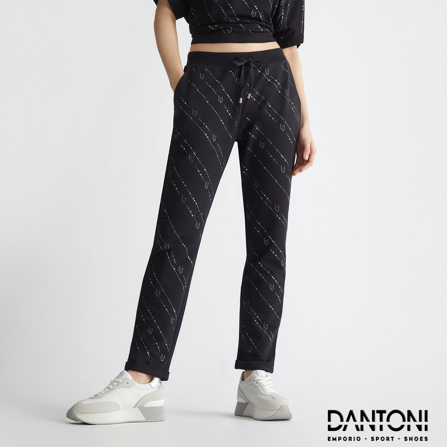 Pantaloni joggings neri con strass - Dantoni Shop